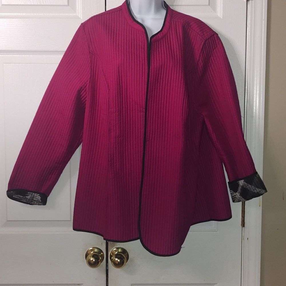 Catherines Reversible open Front Quilted Jacket pink black white  Sz 1X